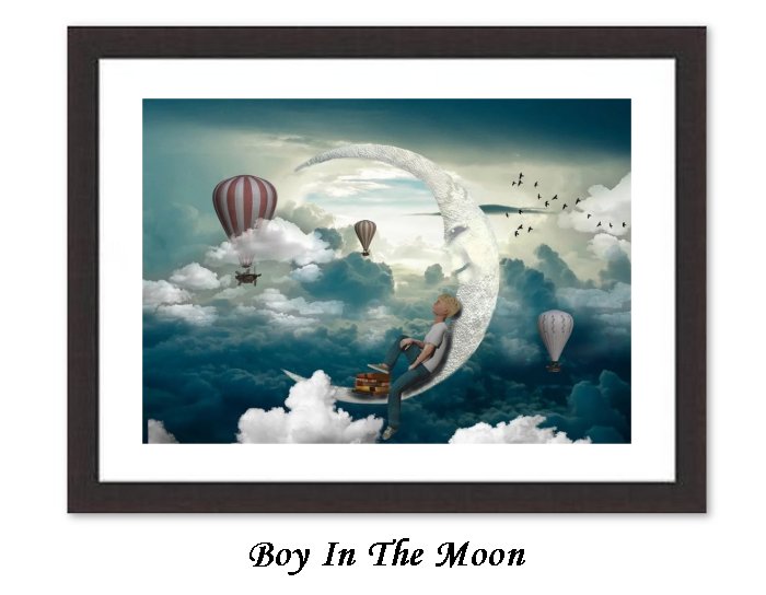 Boy in the moon Framed Prints